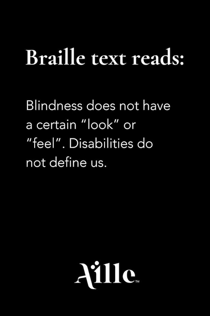 Graphic with transcript of braille on braille clothing